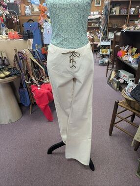 Y2K Vintage NY&Co. Cream Lace-Up Front Wide Leg Pant Denim jeans